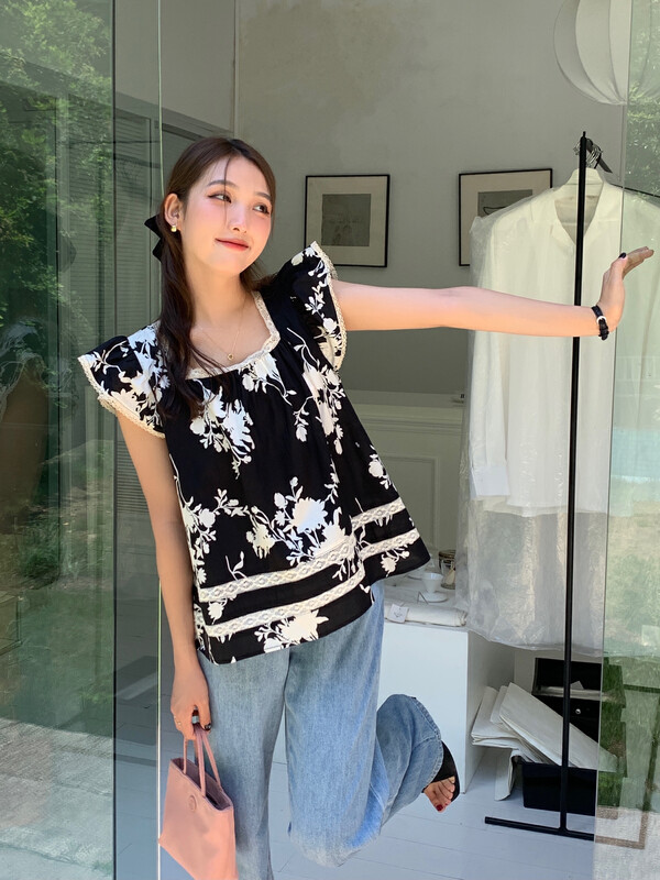 [I think] French Lace Floral blouse 66598# CLS