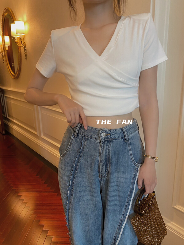 [the fan] simple solid color, slim waist, short sleeve T-shirt 506901# zxx