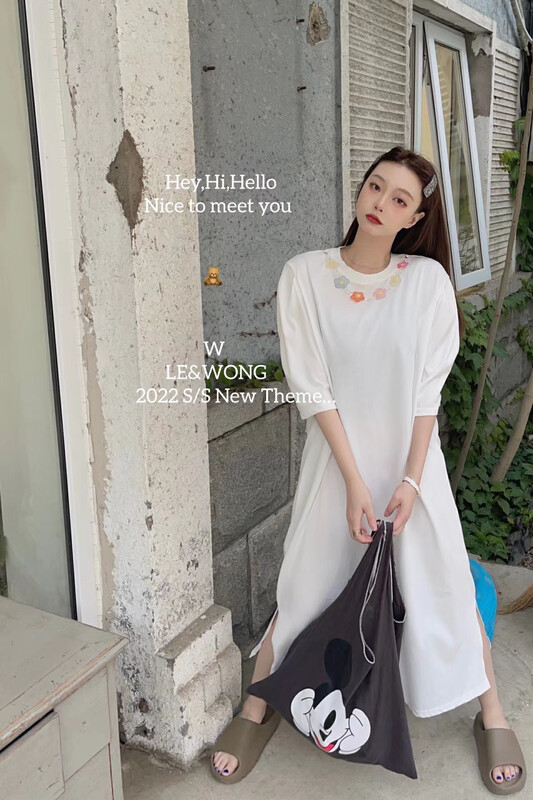[le&wong] simple detachable floret Necklace dress (with detachable necklace) loose dress 8899