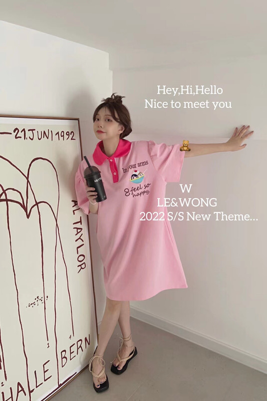 [le&wong] macarone color department aging college dress (polo collar T-shirt) 9838# WTT