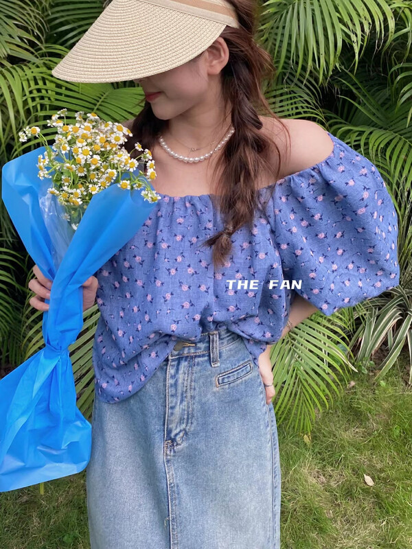 [the fan] idyllic temperament one shoulder floral shirt 500212# zxx