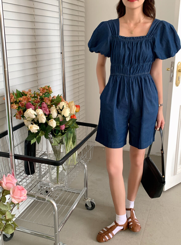 [I think] Korean style square neck retro slim Jumpsuit 66575 \cls
