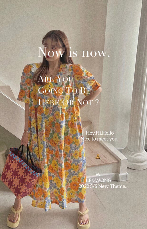 [le&wong] cotton breathable retro flower dress Lapel dress 9867-1