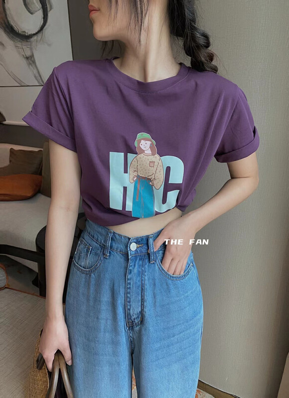 [the fan] letter printed cartoon short sleeve T-shirt 505073# zxx