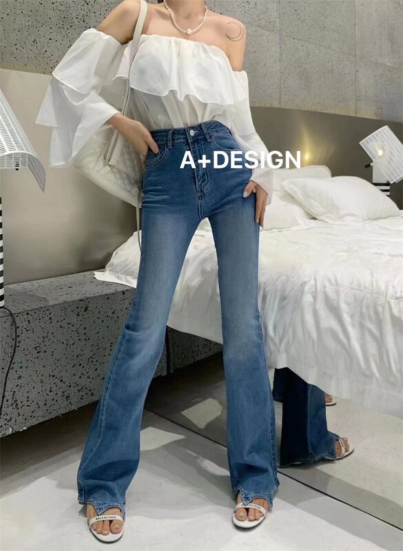 [a+] basic versatile thin solid micro flare jeans 7741# ozq