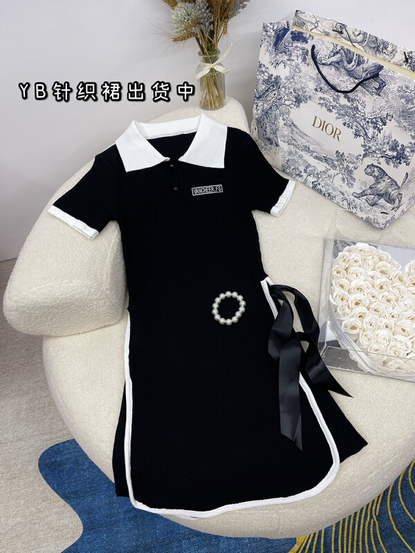[O.S] polo collar, academic style, slim waist knit dress 606# ozq