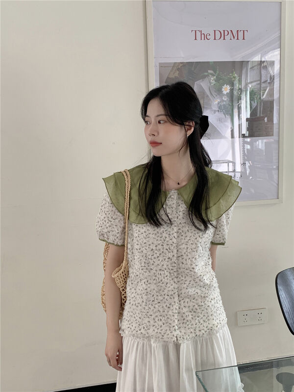 [I think] Korean floral doll collar button up blouse 66386# CLS