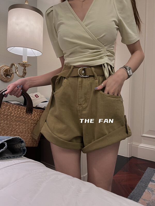 [the fan] comfortable and versatile high waist denim shorts (with belt) 502681# zxx