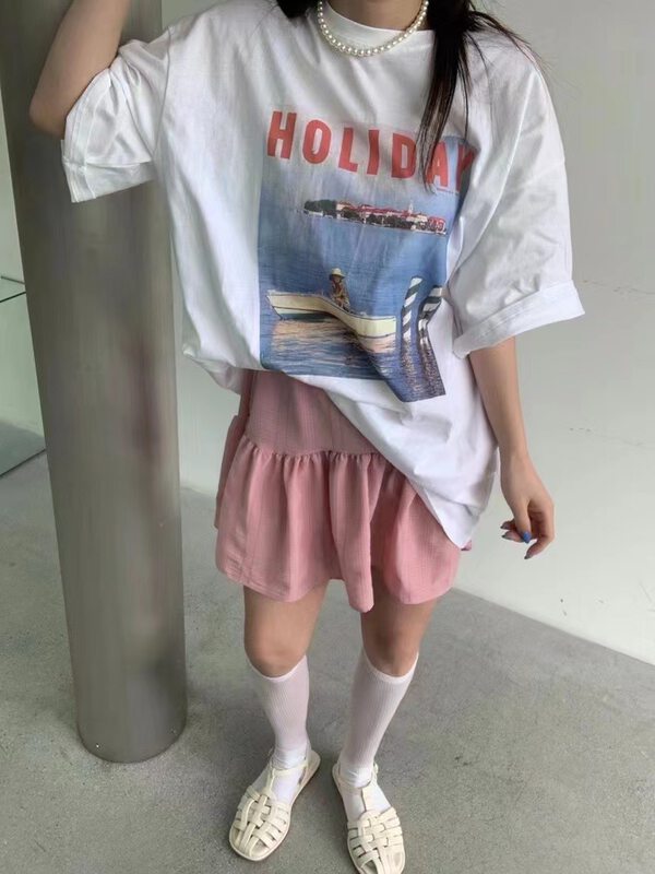 [Zaza] letter print fashion short sleeve T-shirt 9090\lsl