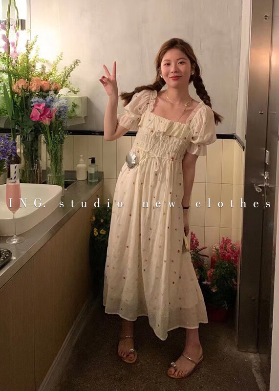 [ing] sweet temperament square collar floral dress ing-9105