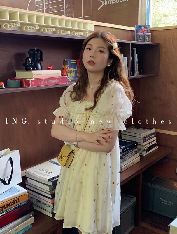 [ing] gentle and sweet square collar dress ing-9208