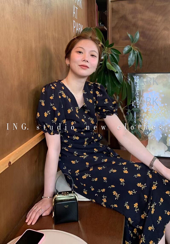 [ing] Hepburn Vintage Floral irregular dress 9189