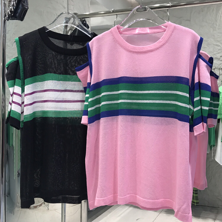 [o.shazidian] Korean striped off shoulder loose shirt 6045# CSX