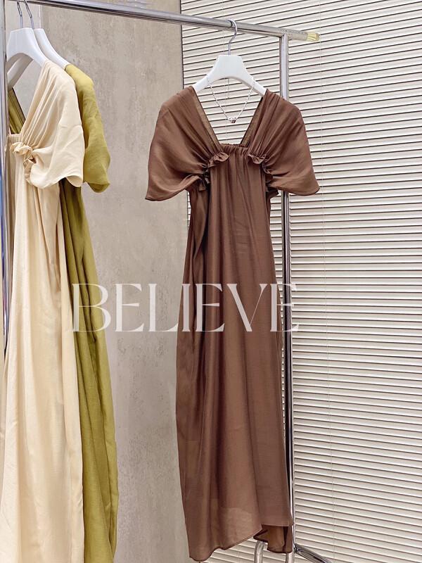 [believe] soft texture silhouette shoulder Tencel wrinkled dress (only dresses) hl22001\jj