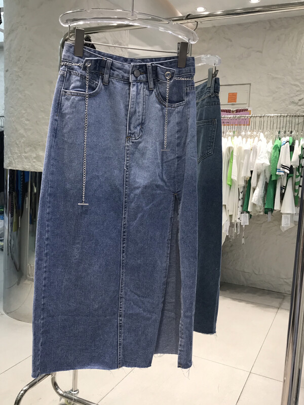 [o.shazidian] split denim skirt (with chain) 1538# CSX