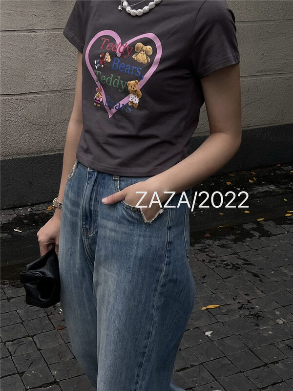 [Zaza] bear print fashion short sleeve T-shirt (excluding necklace) 9077# LSL