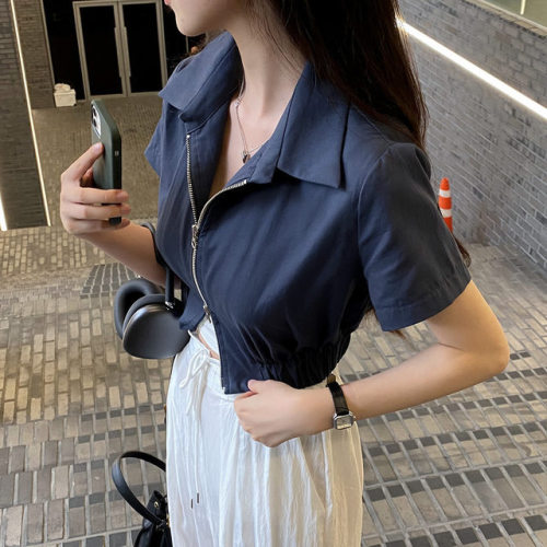 Chic summer new retro simple Polo Short Sleeve Jacket Women's slim short casual sports top