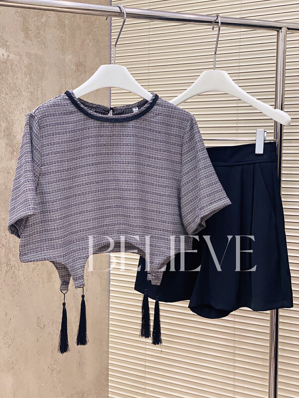 [believe] with smart and exquisite texture, retro small fragrance short sleeved shirt bl8557# JJ