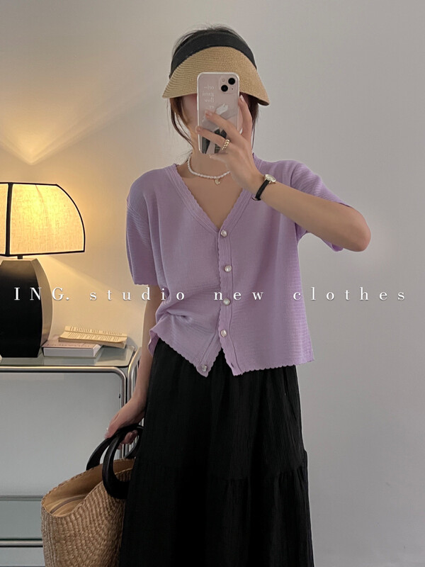 [ing] Korean version gentle light elegant color linen sweater w3578