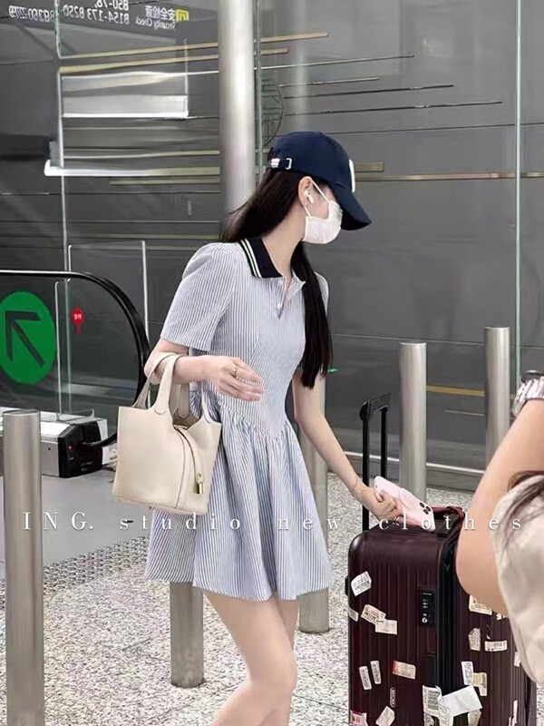 [ing] Korean Blue Striped Polo Dress ing9210
