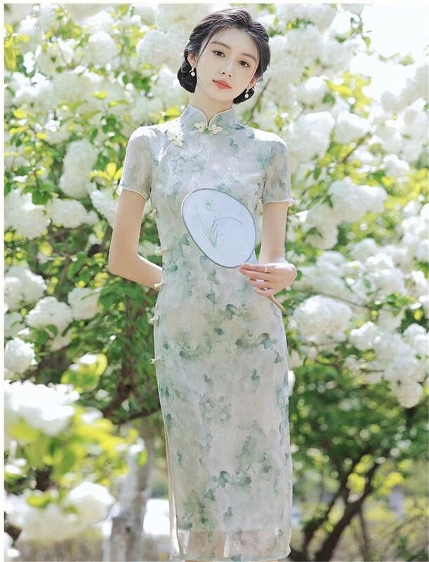 [crystal home] elegant halo dyed Chiffon Jacquard Dress 6981# PCZ