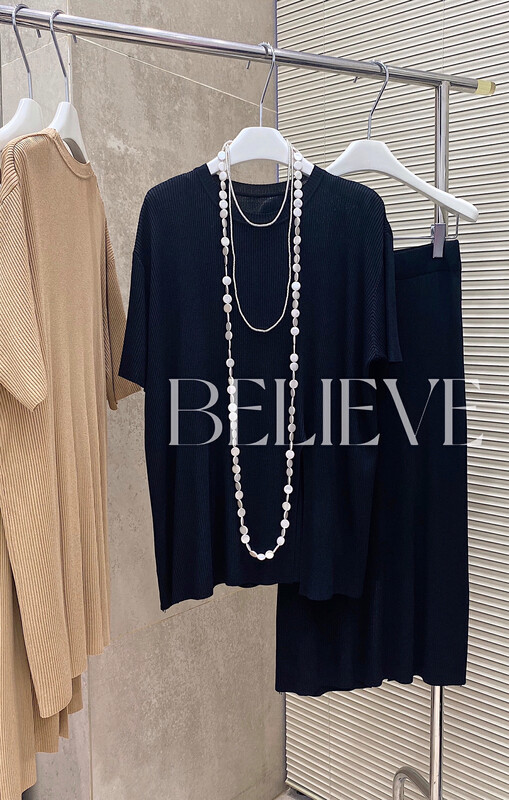 [believe] lightweight loose knit + bondage high waist slim skirt suit (only suits) bl8066\jj