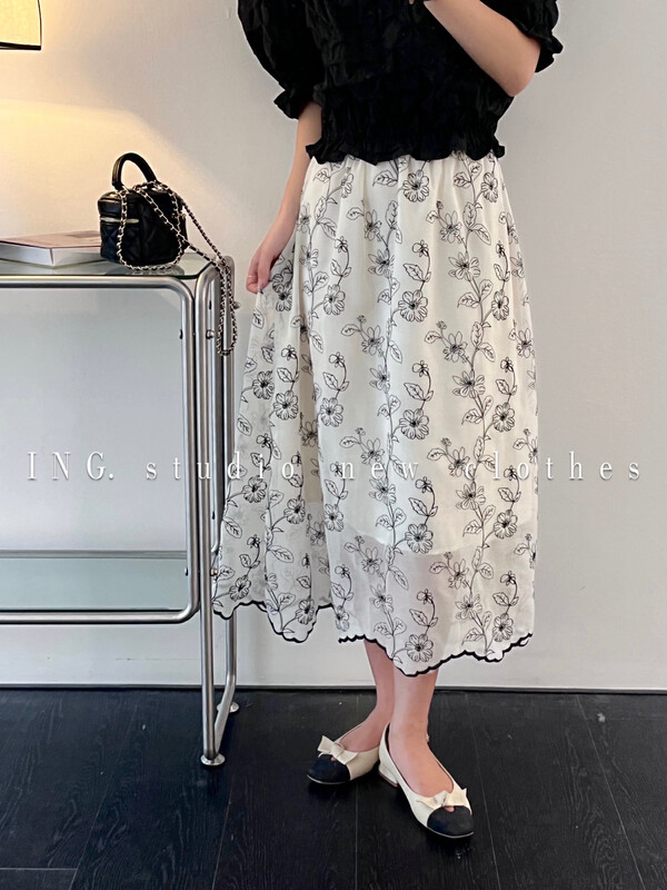 [ing] Vintage Art Decor chiffon skirt 7918