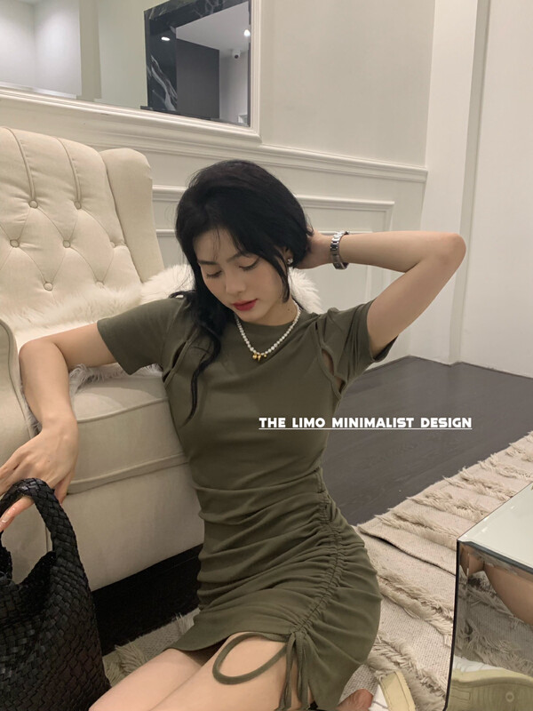 [the limo] shoulder seam jujube pull rope waist dress 6735# XYJ