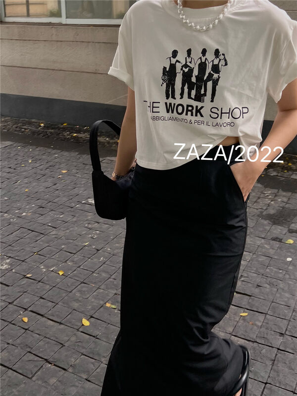 [Zaza] letter Korean printed short sleeve T-shirt (excluding necklace) 9076# LSL