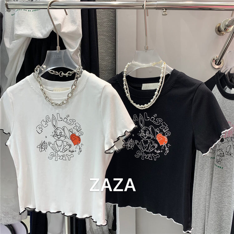 [Zaza] cute rabbit print short sleeve T-shirt (excluding necklace) 9071\lsl