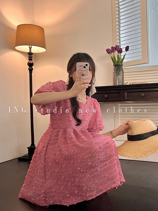 [ing] sweet floral cut square collar dress ing-7881