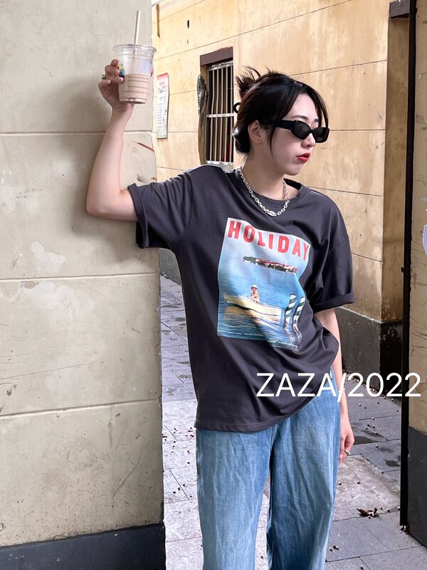 [Zaza] pattern cotton versatile short sleeved T-shirt t9090# LSL