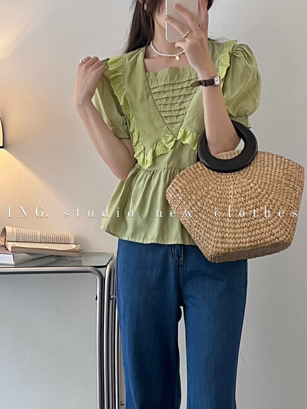 [ing] Korean style Ruffle stitched small shirt baby top 7887