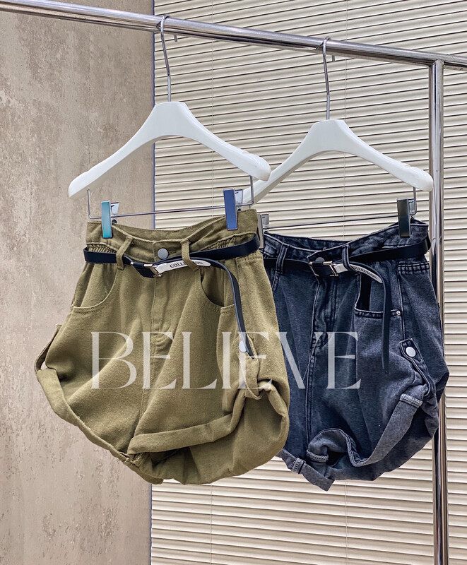 [believe] washed soft casual high waisted jeans (with belt) bl8352# JJ