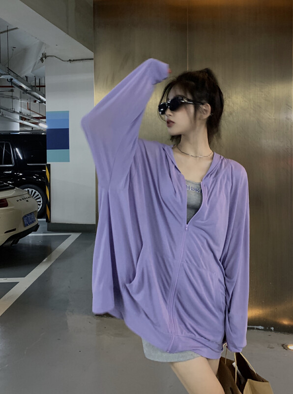 [11An] simple net color hooded cardigan sunscreen shirt a6767