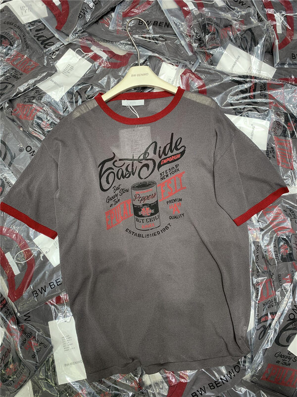 [benwo] American simple retro hollowed out short sleeve T-shirt cm06212# CLS