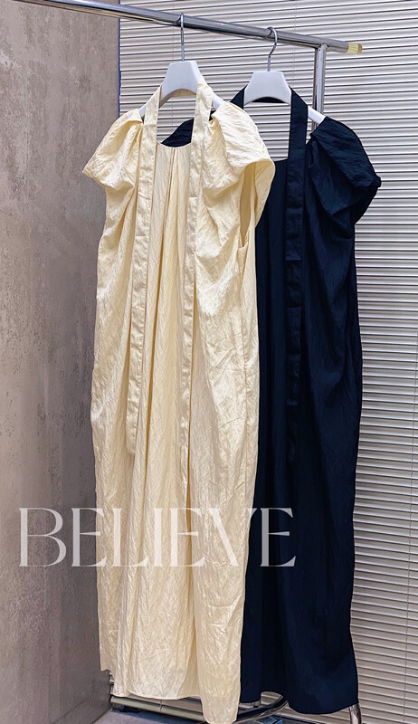 [believe] soft interwoven French deep V back dress (with waist rope) bl8894# JJ