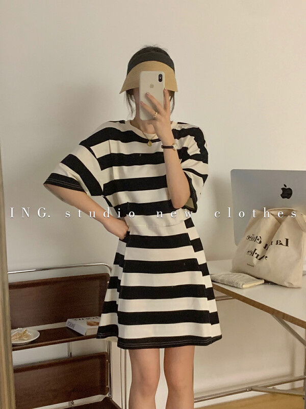 [ing] Korean short sleeved dress with slim waist ing-7941
