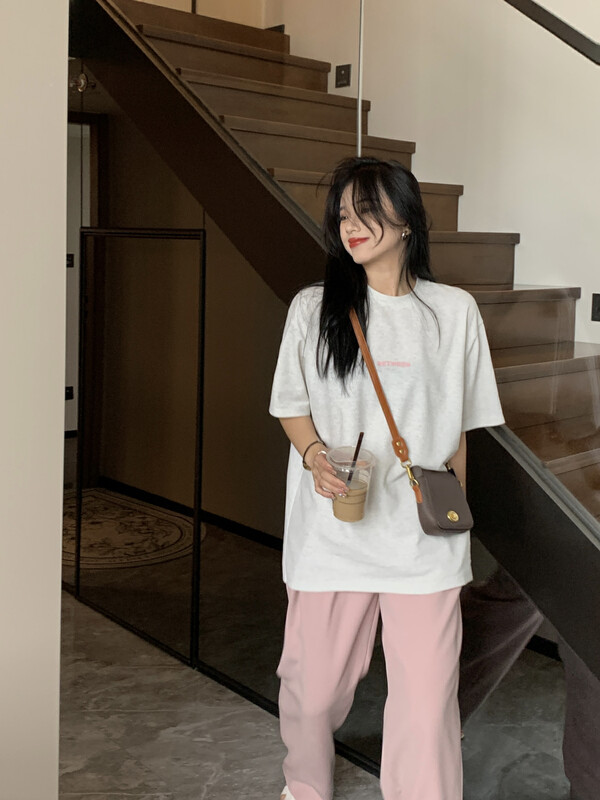 [11An] basic simple loose letter printed short sleeve T-shirt a6708