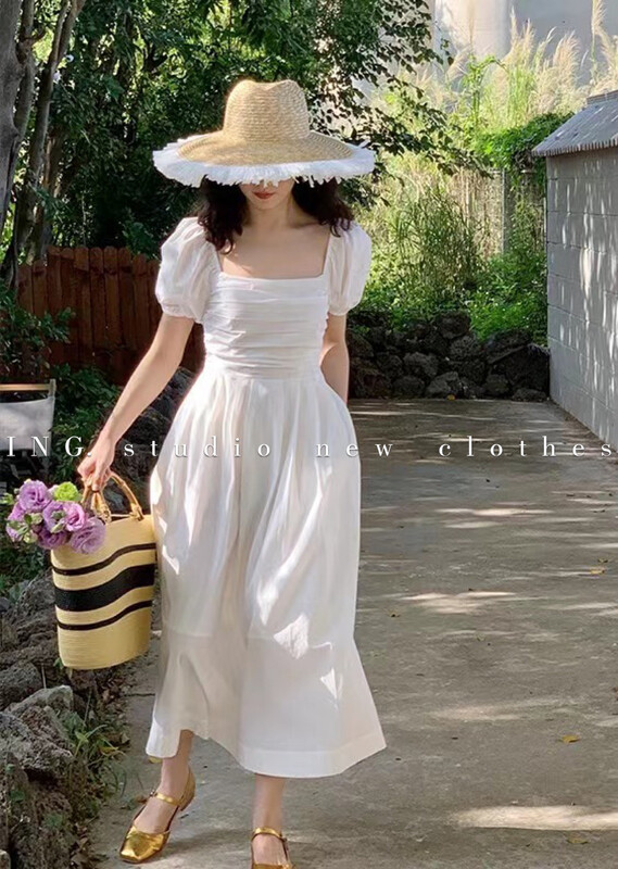 [ing] French retro high-grade chest fold dress 9156# Fhx