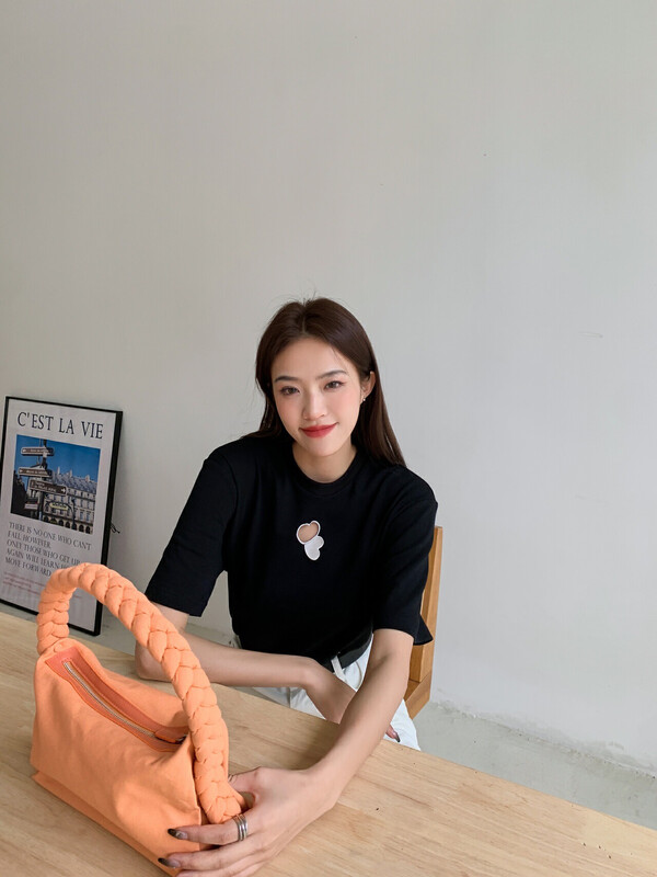 [spirit] hollow out love fashion short sleeved T-shirt s22120049-1# lwy