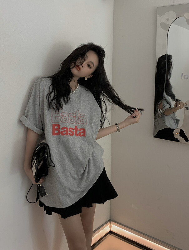 [11An] personalized letter contrast loose short sleeve T-shirt a6737 \cqw