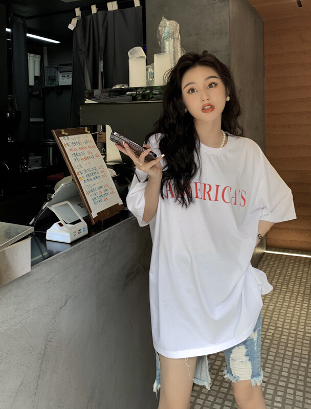 [11An] basic versatile contrast letter printed short sleeve T-shirt a6731