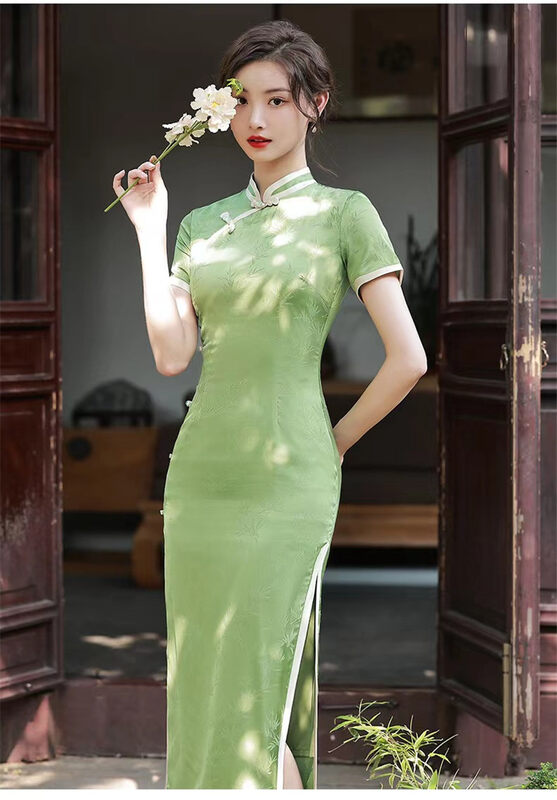 [crystal home] elegant contrast jacquard chiffon long dress 6941# PCZ