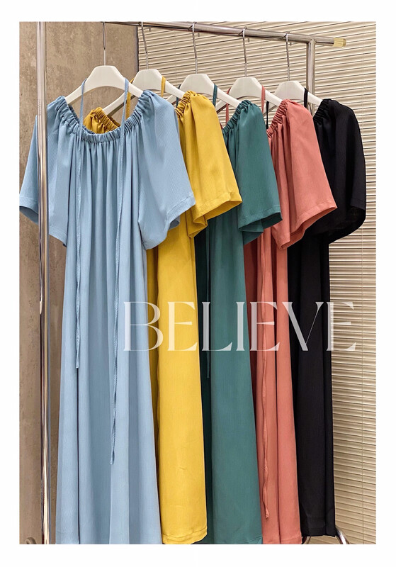 [believe] lightweight textured cool breathable dress (with waist rope) bl8597# JJ