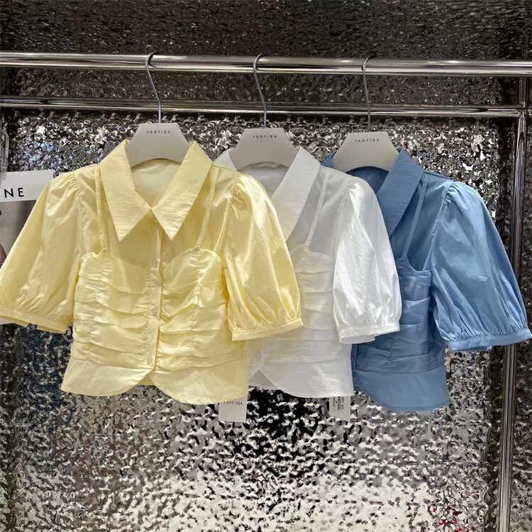 [banyiba] sweet solid color fake suspender design shirt 092267# zxx