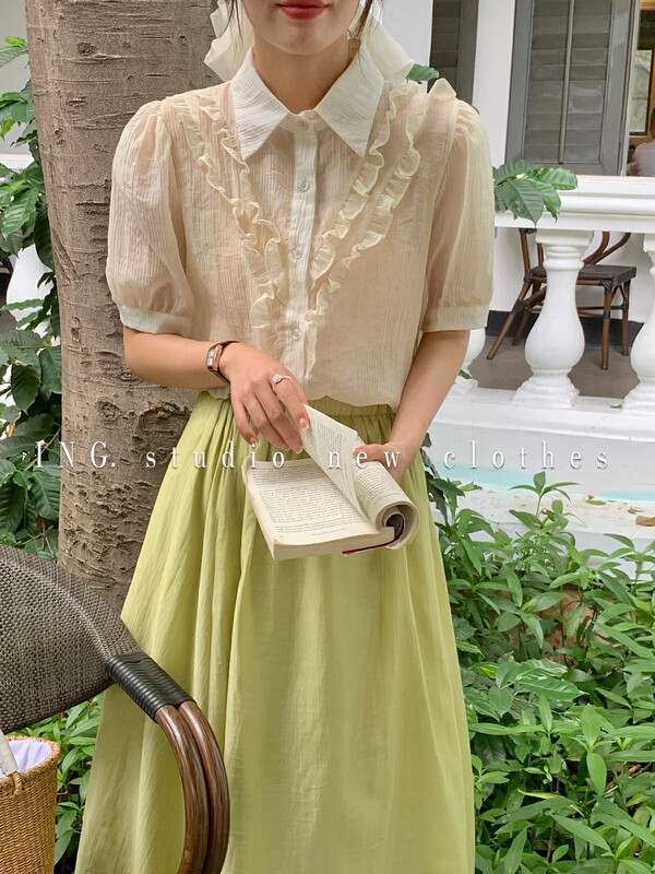 [ing] French gentle niche Ruffle shirt 9011-1