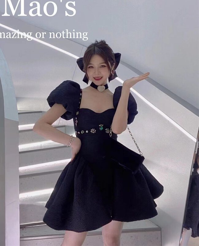 [Mao's] little women's bubble sleeve short dress 6004# JJ