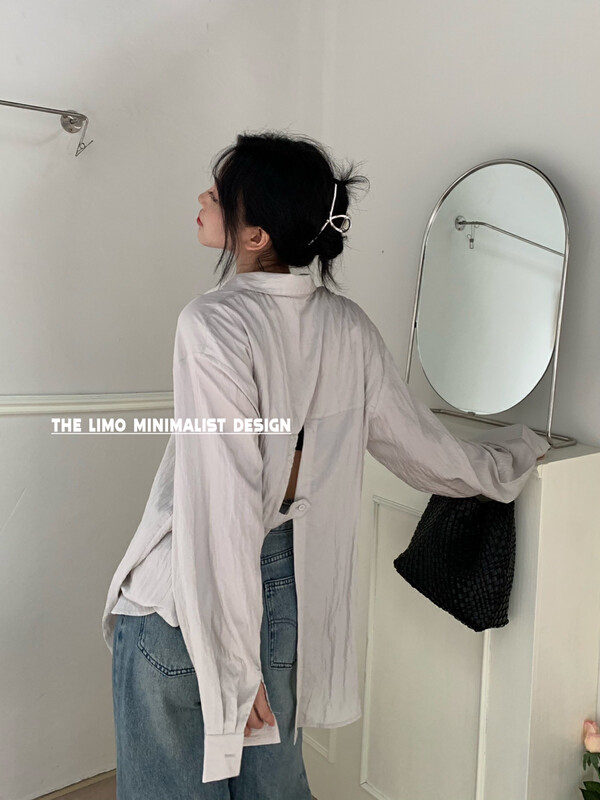 [the limo] simple and versatile back button up sunscreen shirt 6737# XYJ