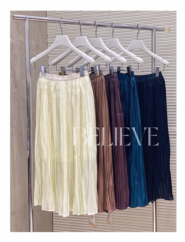 [believe] soft silk interwoven light extravagant pleated skirt bl10359# JJ